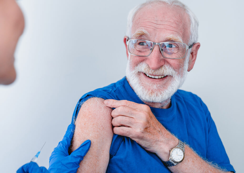 Senior getting ready for flu shot